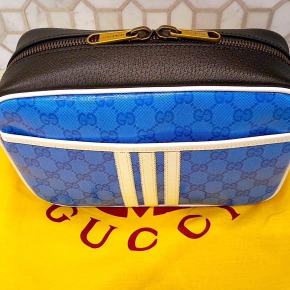 Very Rare Brand New Adidas x Gucci Blue Crystal Canvas Shoulder Bag - Picture 6 of 16